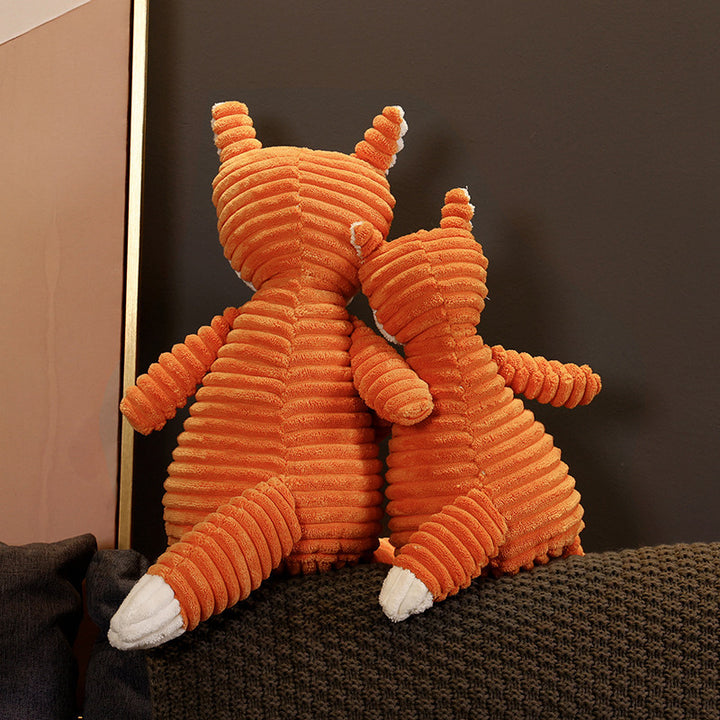 Corduroy Ribbed Fox Decorative Plush Cuddle Doll with Textured Stripe Body and Embroidered Features Stornfield
