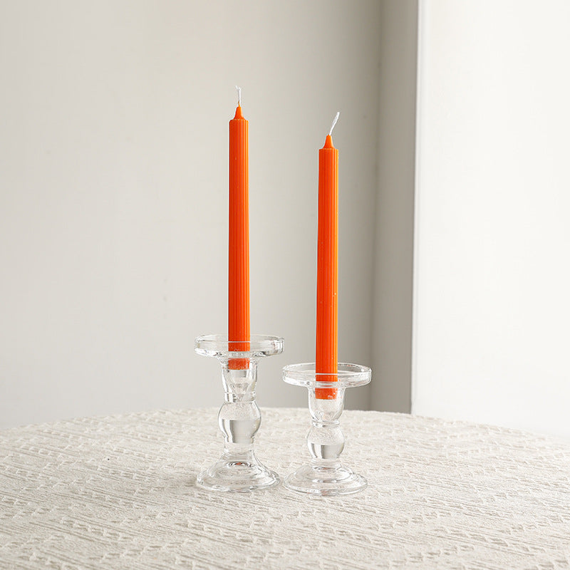 Crystal Glass Sculpted Stem Taper Candle Holders