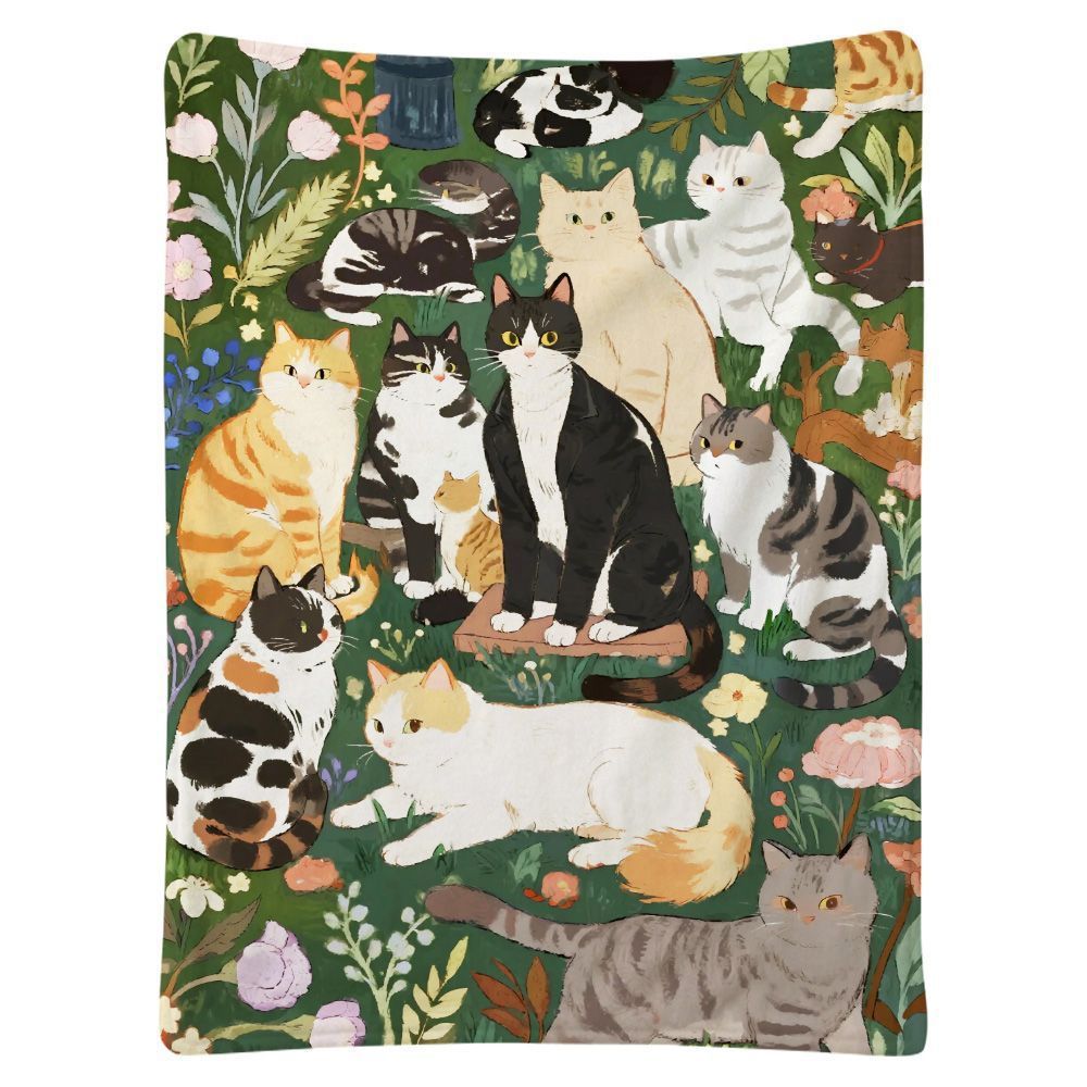 Cat-Themed Cozy Fleece Throw Blanket