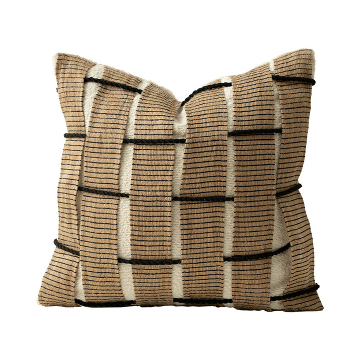 Square Decorative Cushion with Woven Checkered Pattern Relief Structure Stornfield