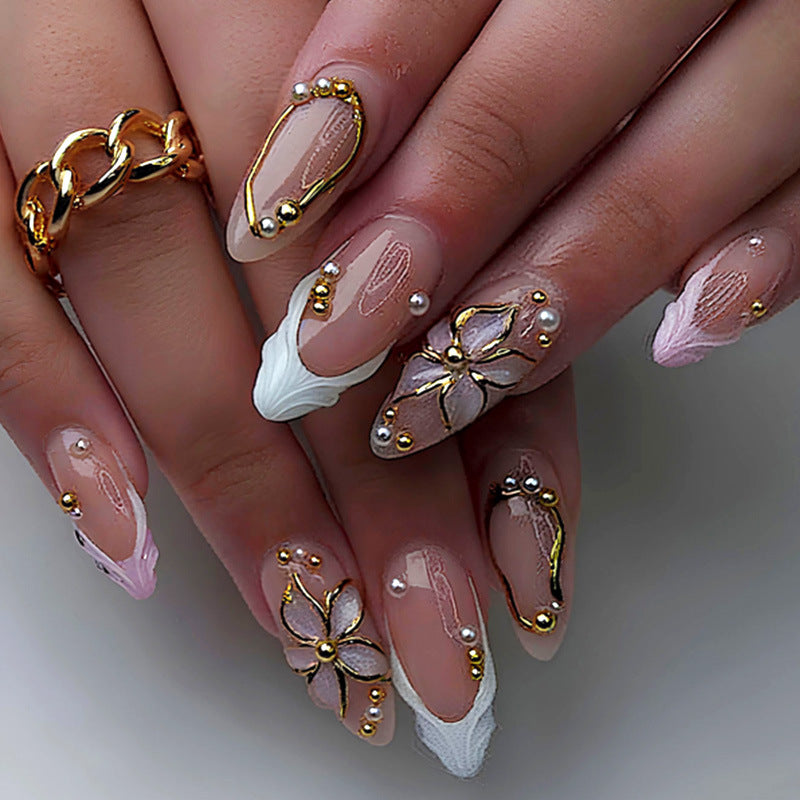 Decorative Press-On Nail Set with Floral Designs Stornfield