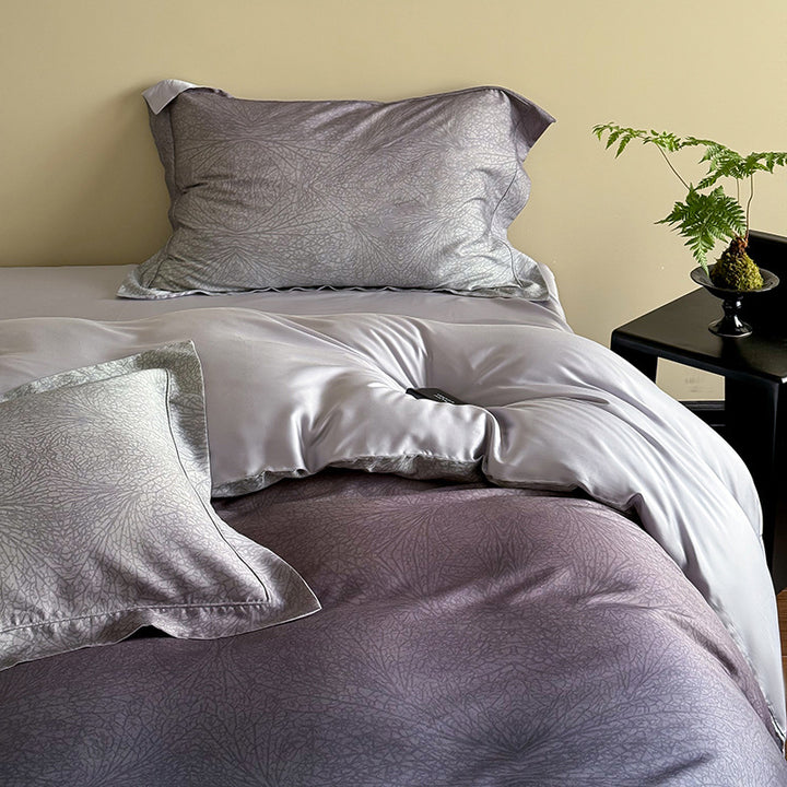 Silk cotton satin duvet cover with tonal jacquard pattern and extra soft feel