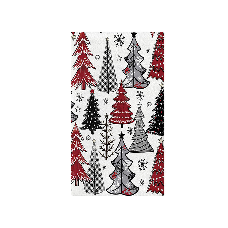 Festive Cotton-Linen Blend Kitchen Tea Towel with Scandinavian Christmas Tree Print