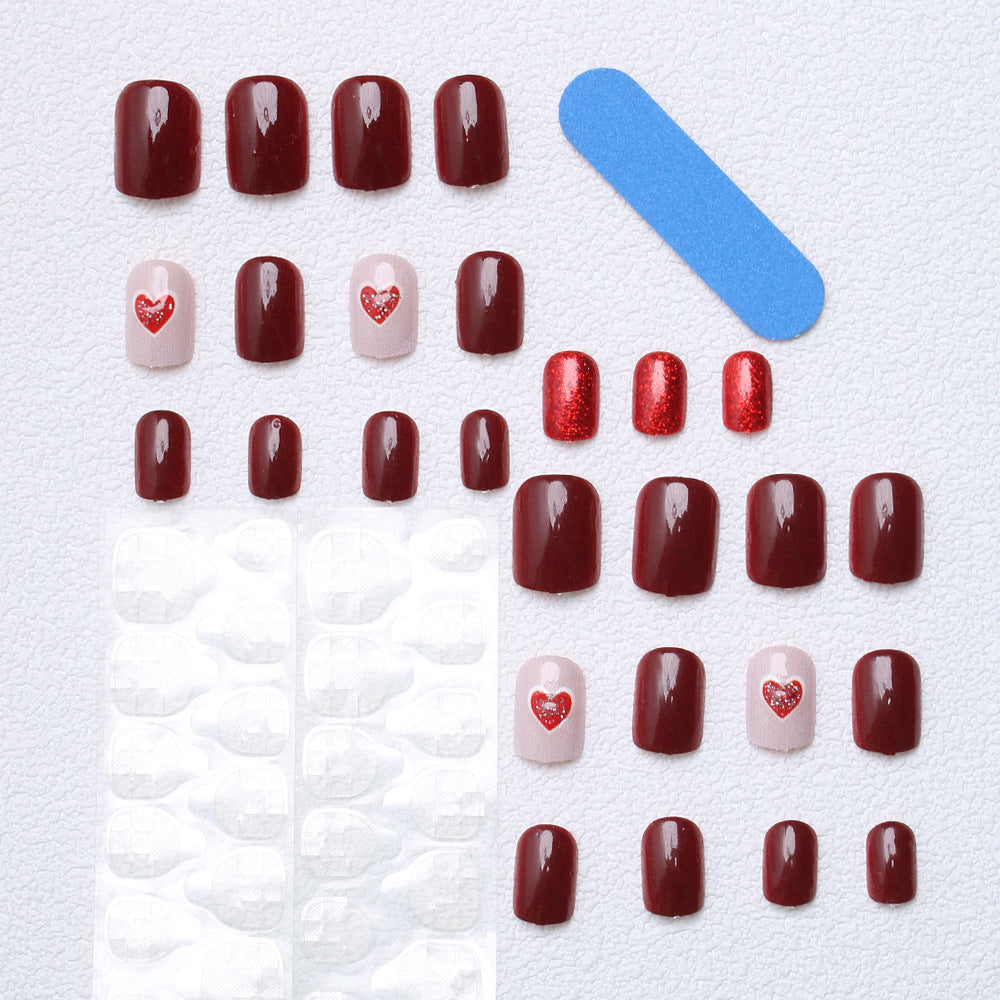 Heart-Embellished Glitter Press-On Nails Stornfield
