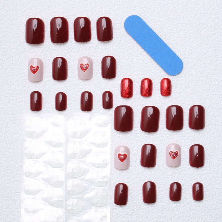 Heart-Embellished Glitter Press-On Nails Stornfield