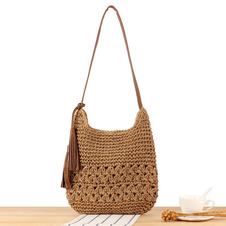 Shoulder bag made of hand-knotted natural material with fringed shoulder strap Stornfield