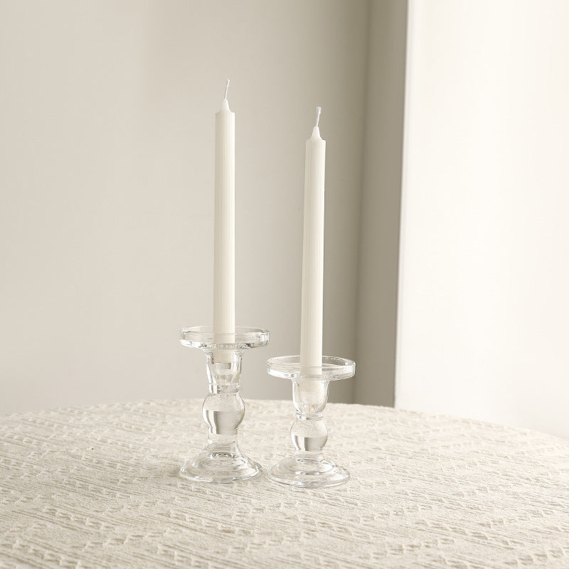 Crystal Glass Sculpted Stem Taper Candle Holders