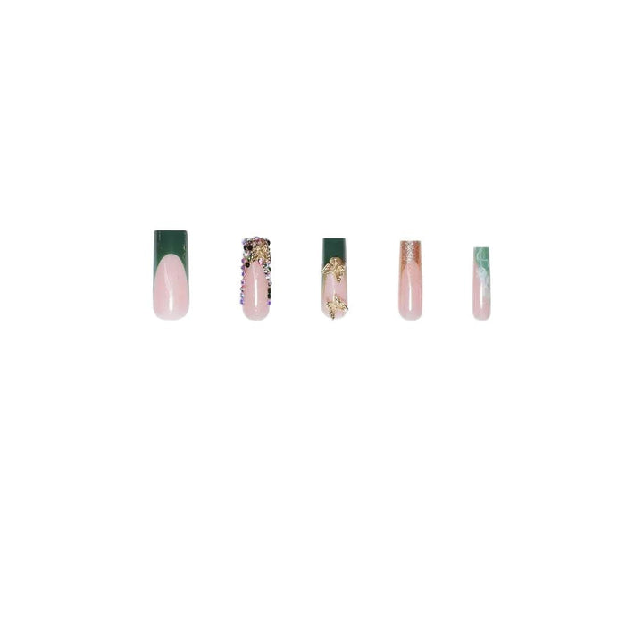 Artistic Press-On Nail Art with Gemstone and Butterfly Accents Stornfield