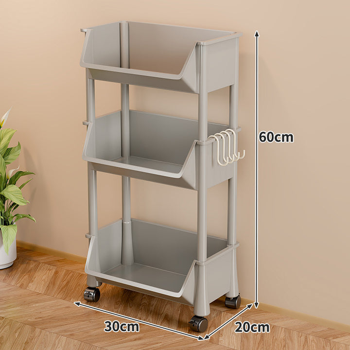 Slim Vertical Multi-Tier Rolling Storage Cart with Tilted Open Bins and Swivel Casters