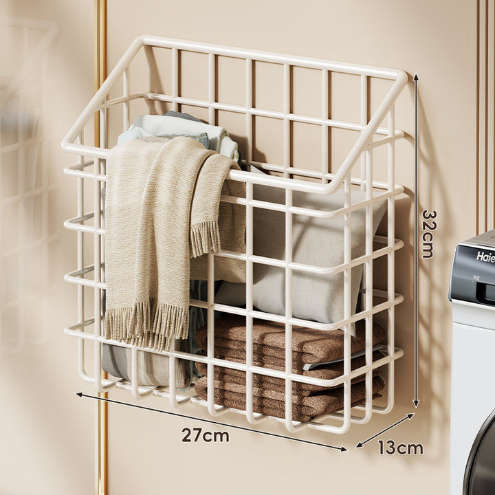 Space-Saving Wall-Mounted Grid Storage Basket for Towels and Linens