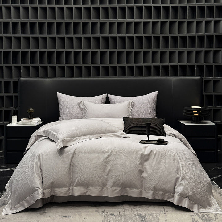 Elegant bed linen set made of cotton satin with subtle wave jacquard and satin edge