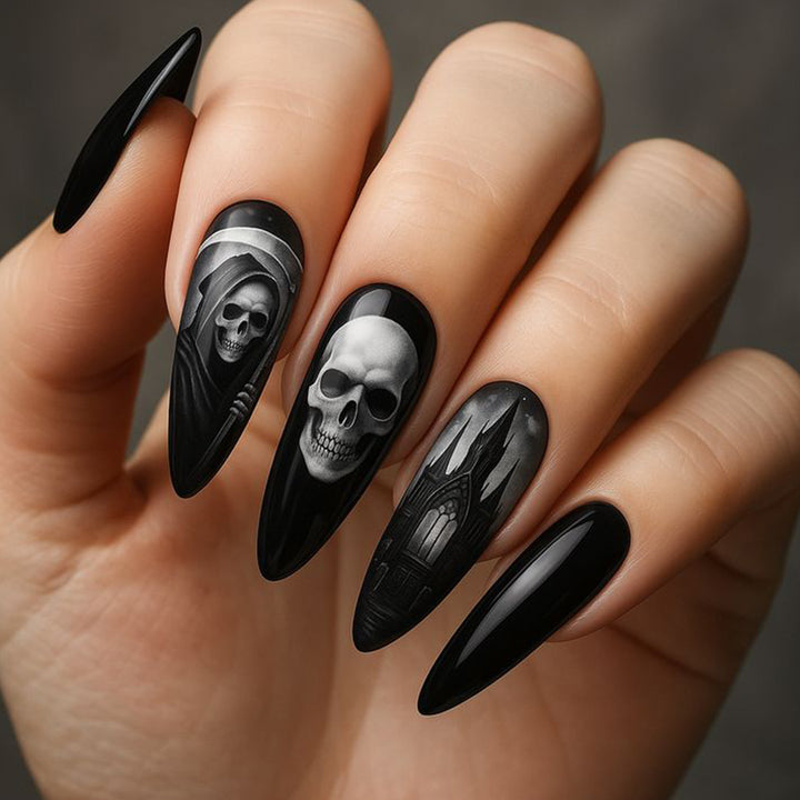 Gothic-Inspired 3D Nail Art Stornfield