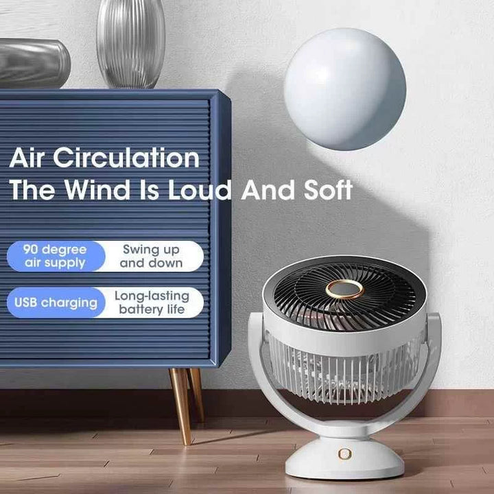 Unisex universal size compact oscillating table fan with adjustable tilt angle, quiet brushless motor and USB charging Stornfield