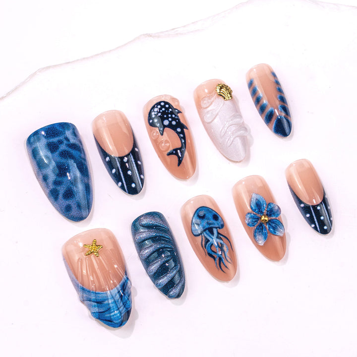 Artistic Ocean-Themed Press-On Nails Stornfield