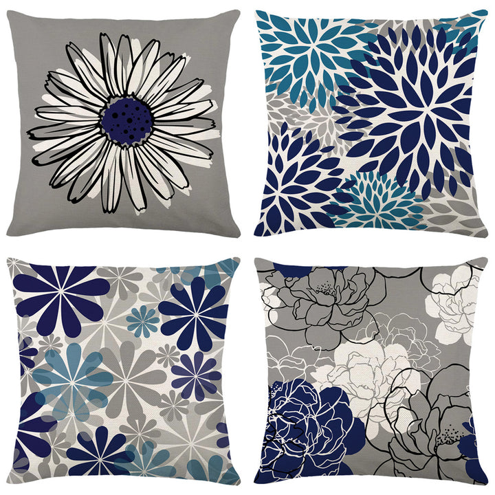 Artistic Daisy Print Linen Throw Pillow