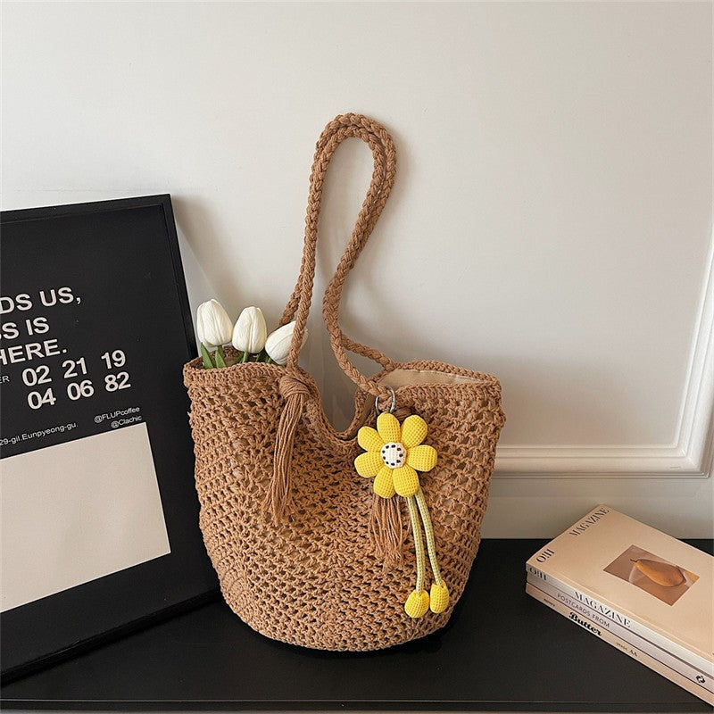 Knitted Tote Bag in Boho Style with Charming Charms Stornfield