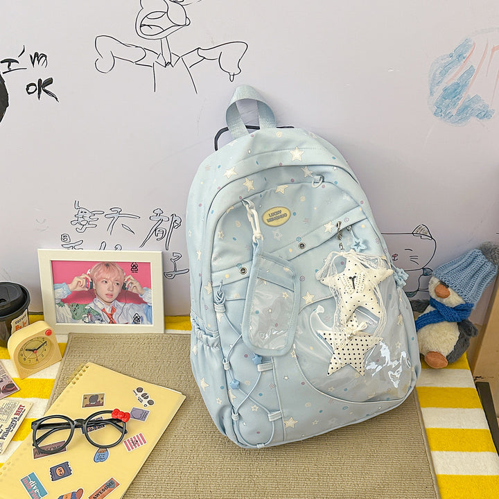 Stylish Multi-Pocket Star-Appliqué Backpack Stornfield