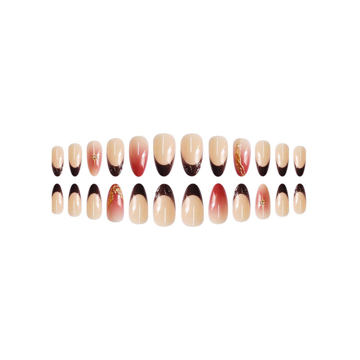 Artistic Press-On Nail Design with Gold Accents Stornfield