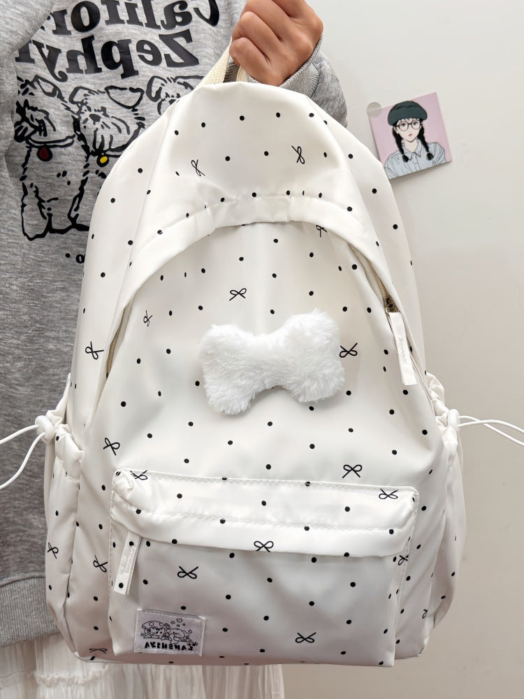 Cute Polka Dot Backpack with Plush Bow Stornfield