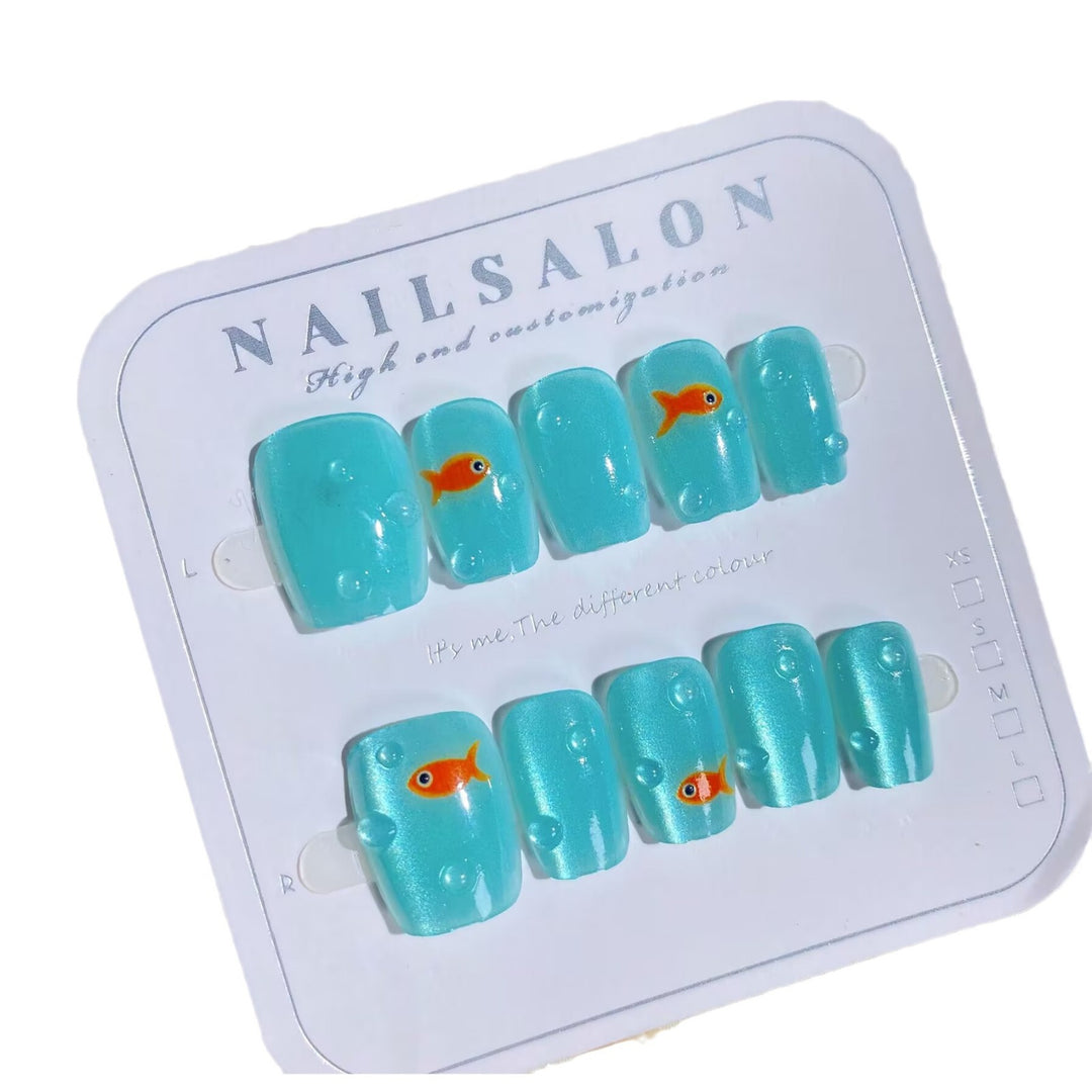 Artistic Fish-Themed Press-On Nail Design Kit