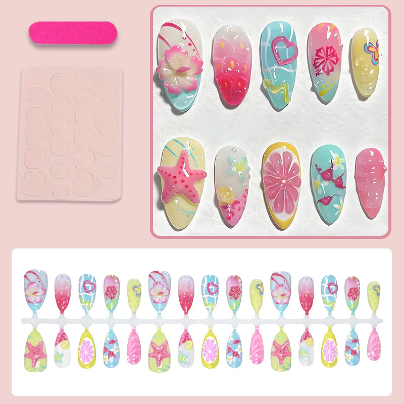 Artificial nail set with floral and cheerful motifs Stornfield