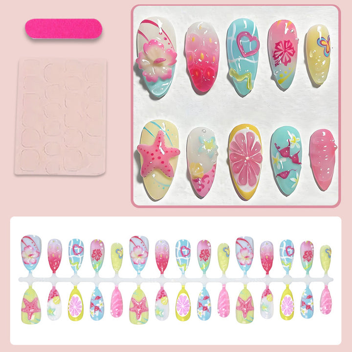 Artificial nail set with floral and cheerful motifs Stornfield