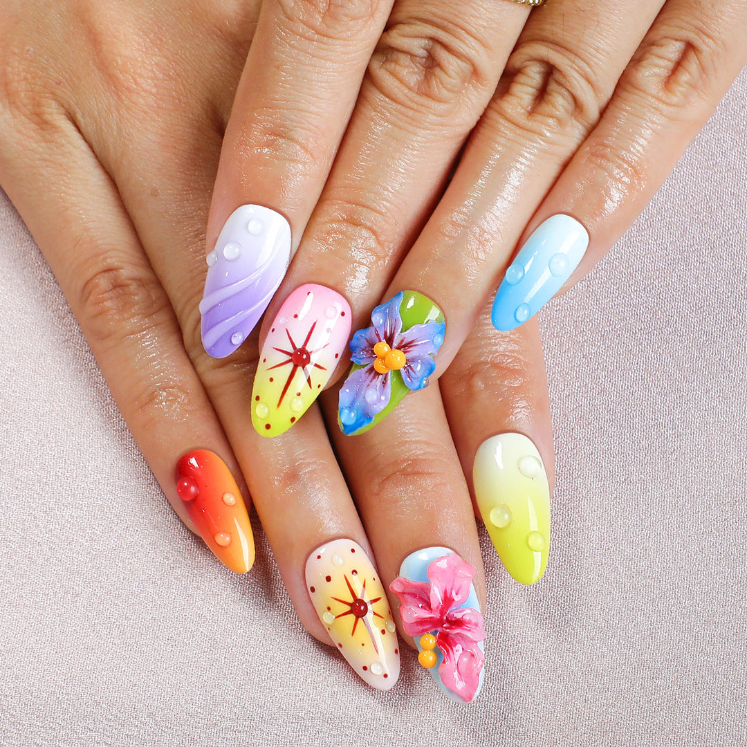 Creative nail set with handcrafted flower elements Stornfield