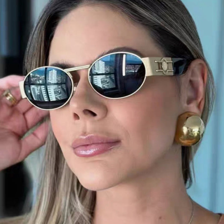 Ladies round sunglasses with fashionable metal frame and UV protection Stornfield