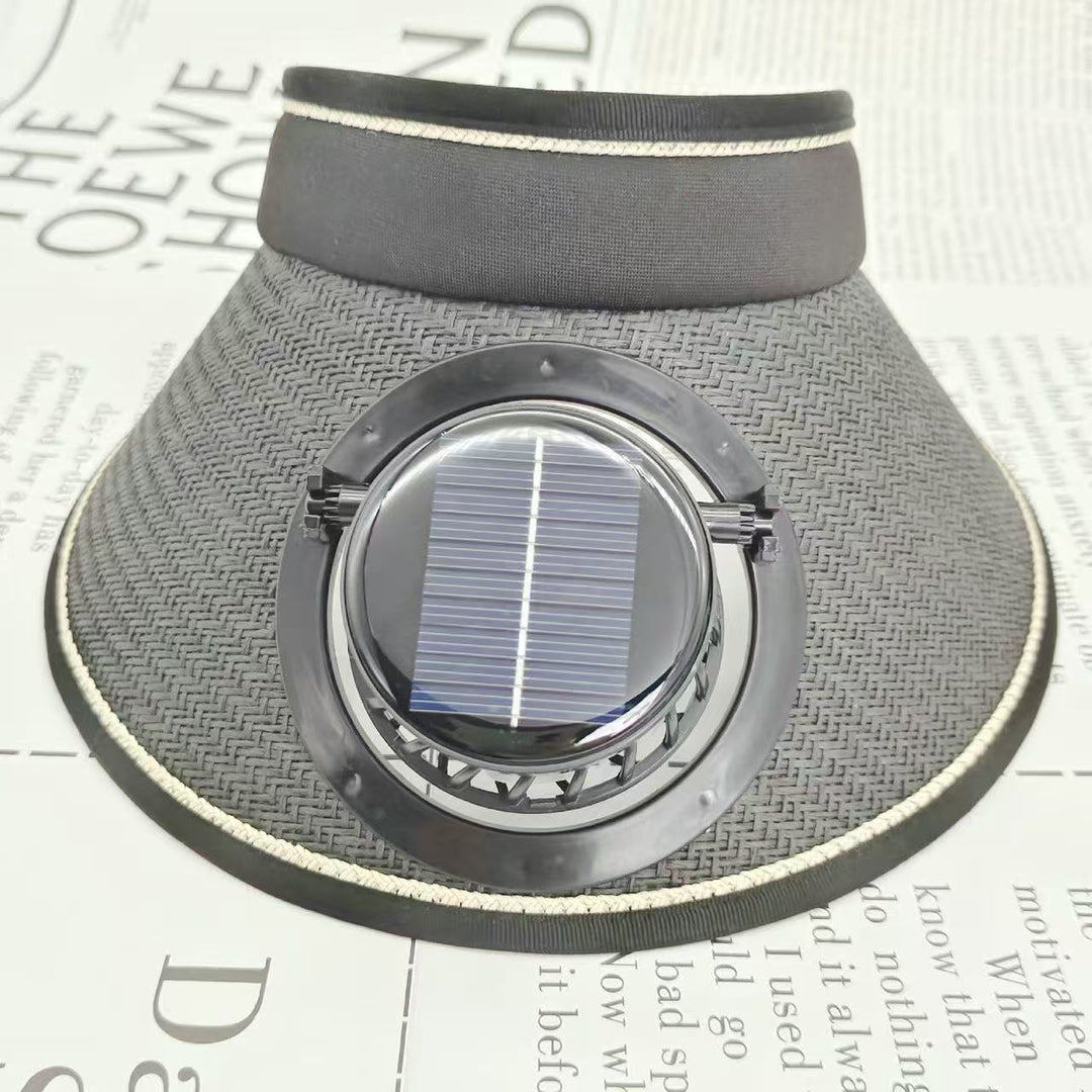 Adjustable sunshade for with removable solar fan and breathable straw effect Stornfield