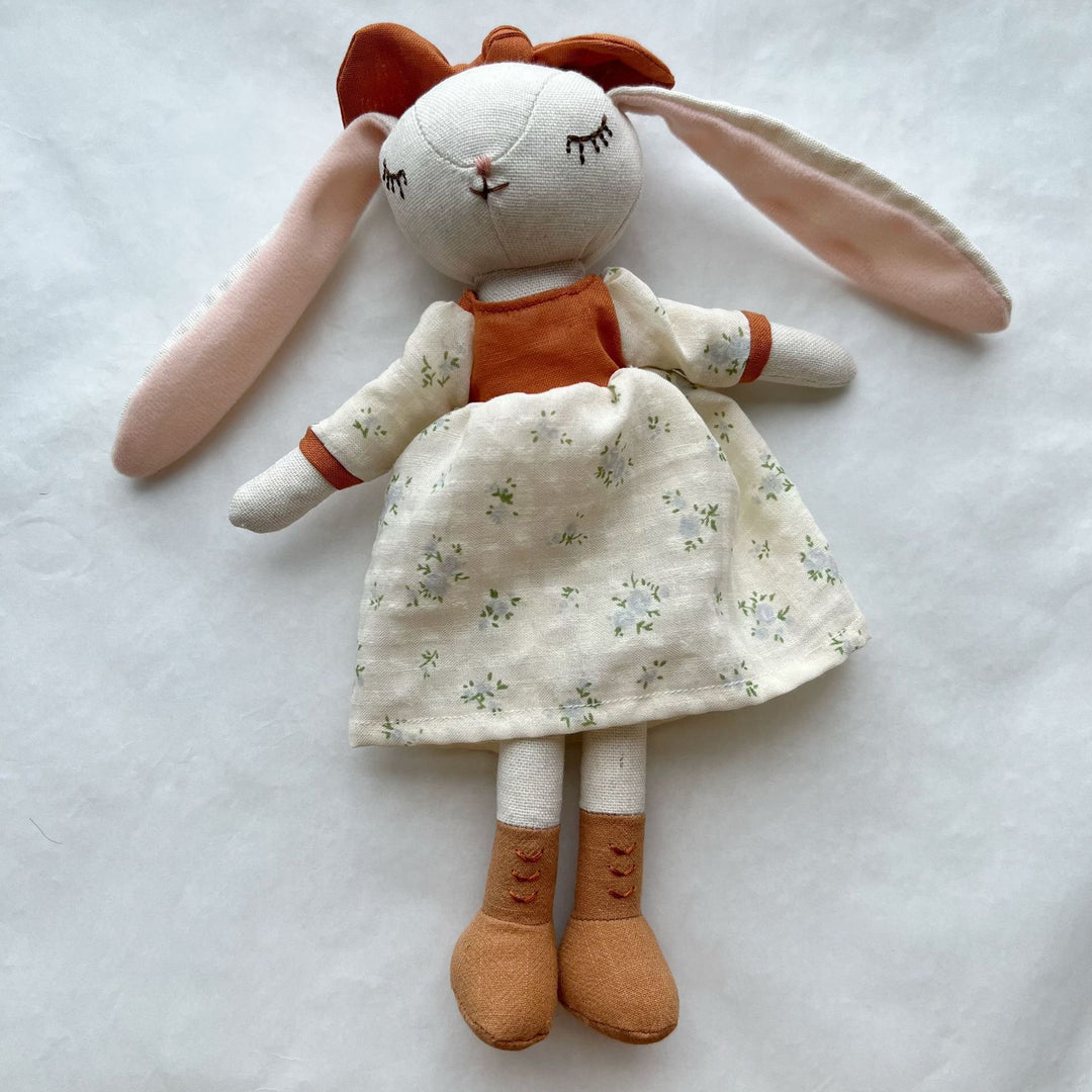 Plush Long-Eared Bunny Doll with Muslin Romper