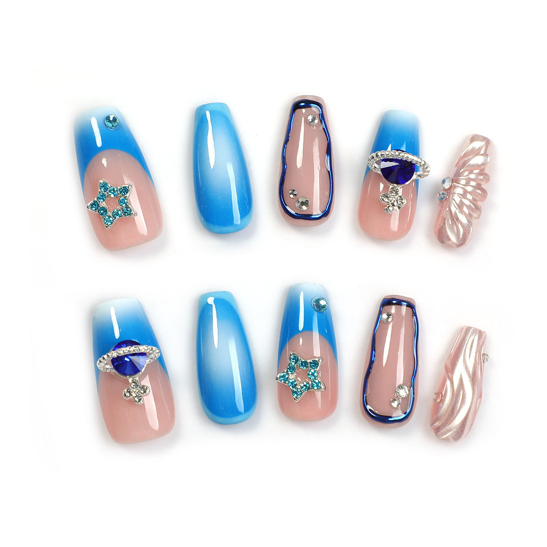Elegant artificial nail set with delicate ombre effects and sparkling details Stornfield
