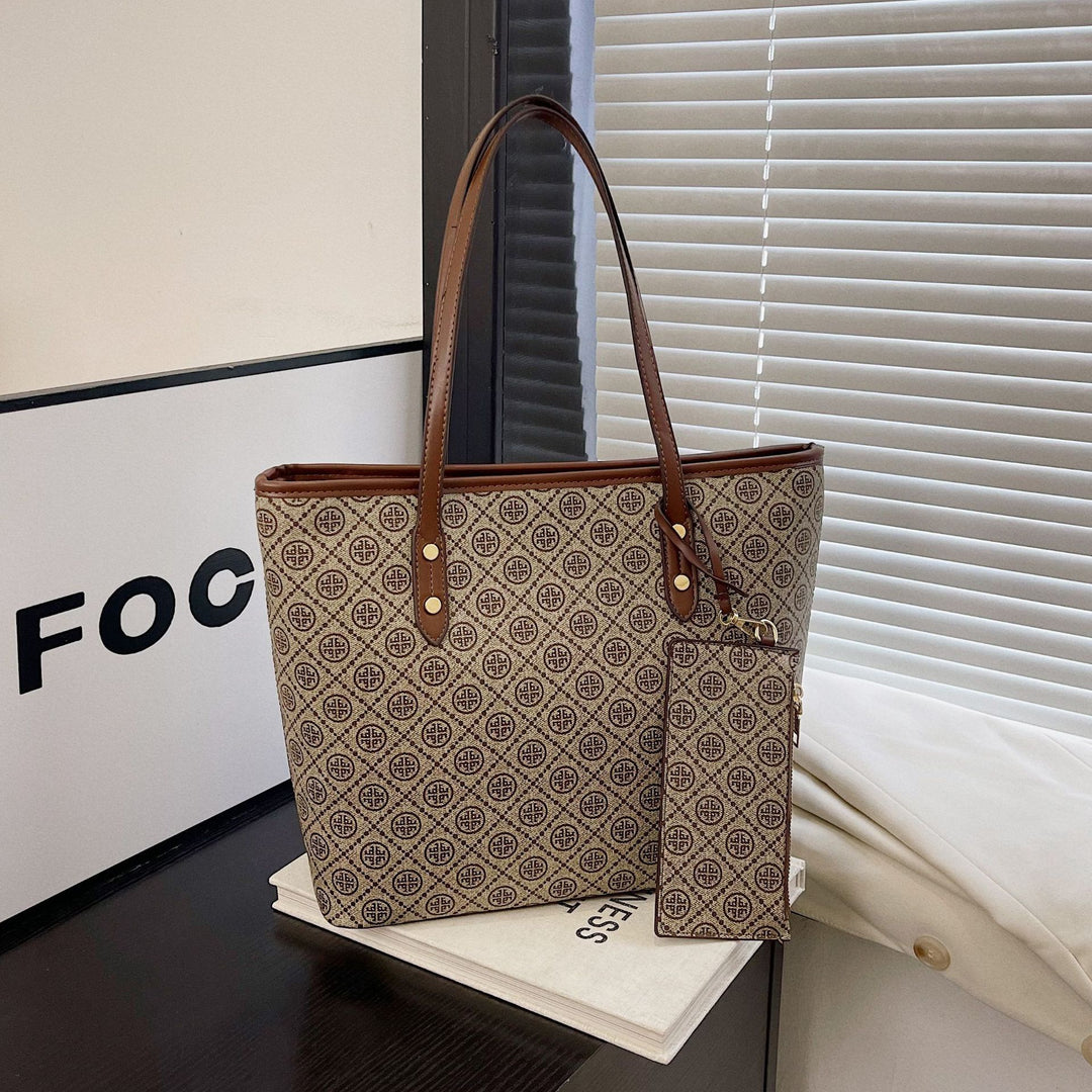 Geometric Patterned Tote Bag with Detachable Zip Pouch
