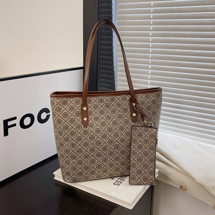 Geometric Patterned Tote Bag with Detachable Zip Pouch