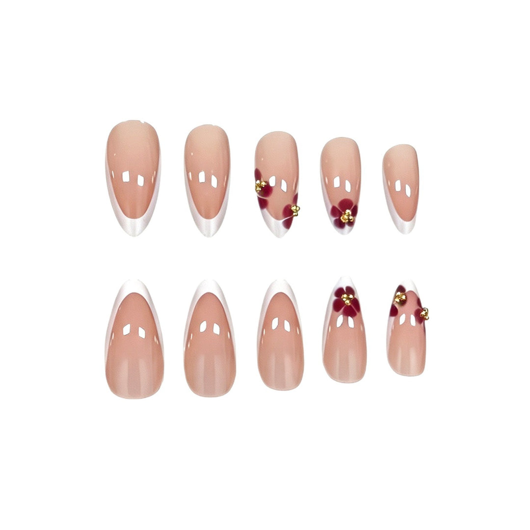 Artistic Floral French Tip Press-On Nails Stornfield