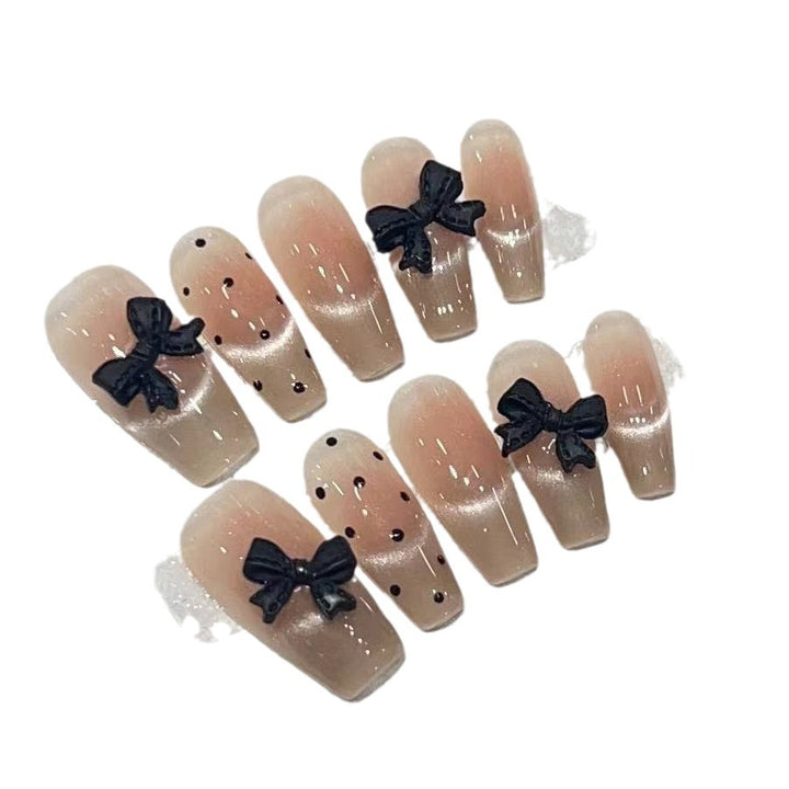 Stylish Long Press-On Nail Set with Bow Accents Stornfield