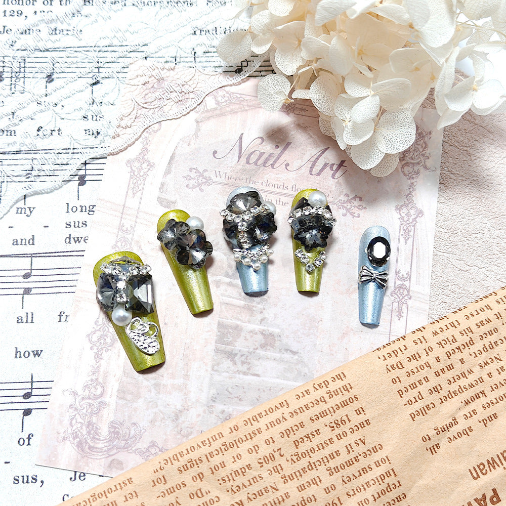 Glamorous Art Nails with Rhinestones and Pearls Stornfield