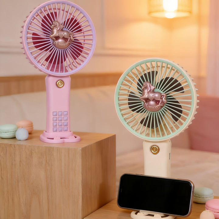 Ladies portable hand fan with playful horse motif Stornfield