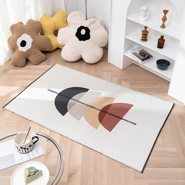 Flat-woven living room runner rug with geometric semicircle design and PVC anti-slip backing Stornfield