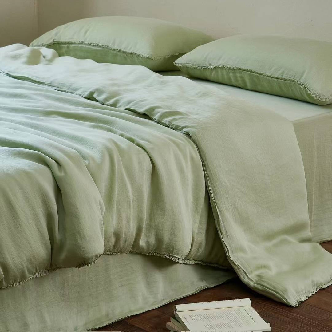 Washed Linen-Blend Ruffled-Edge Duvet Cover Set with Pillow Shams