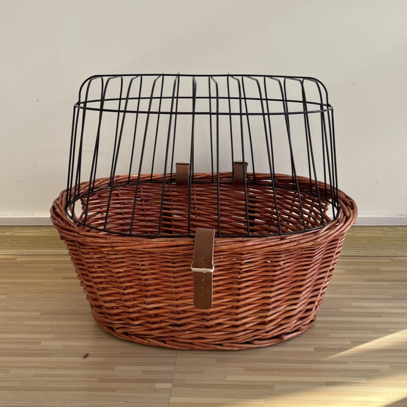 wicker bicycle pet carrier with removable washable liner and reinforced lockable metal dome Stornfield