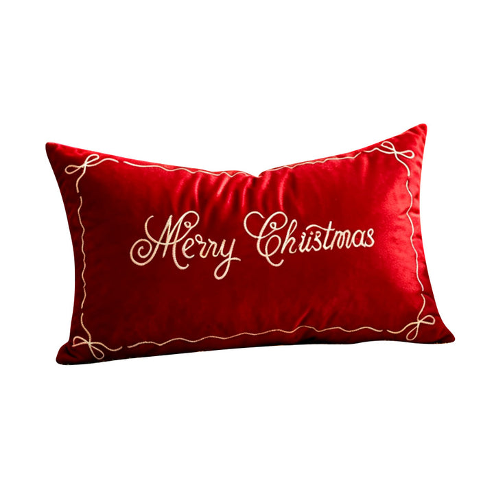 Embroidered Holiday Satin Lumbar Throw Pillow Cover with Hidden Zipper