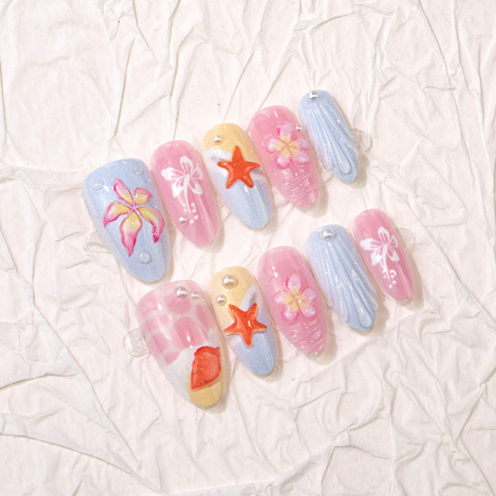 Artistic Ocean-Inspired Press-On Nail Art Set Stornfield