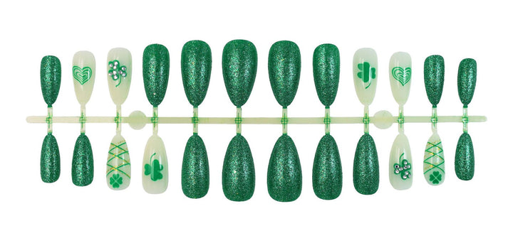 Artificial nail set with glamorous glitter and lucky designs Stornfield