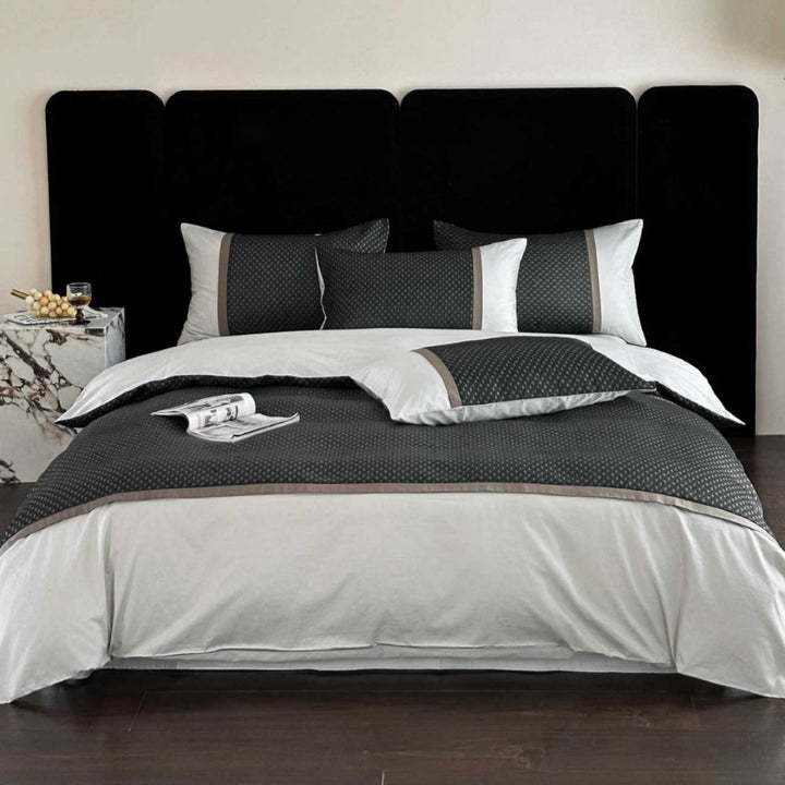 Hotel-Style Brushed Cotton Duvet Cover Set with Textured Quilt Panel and Contrasting Border