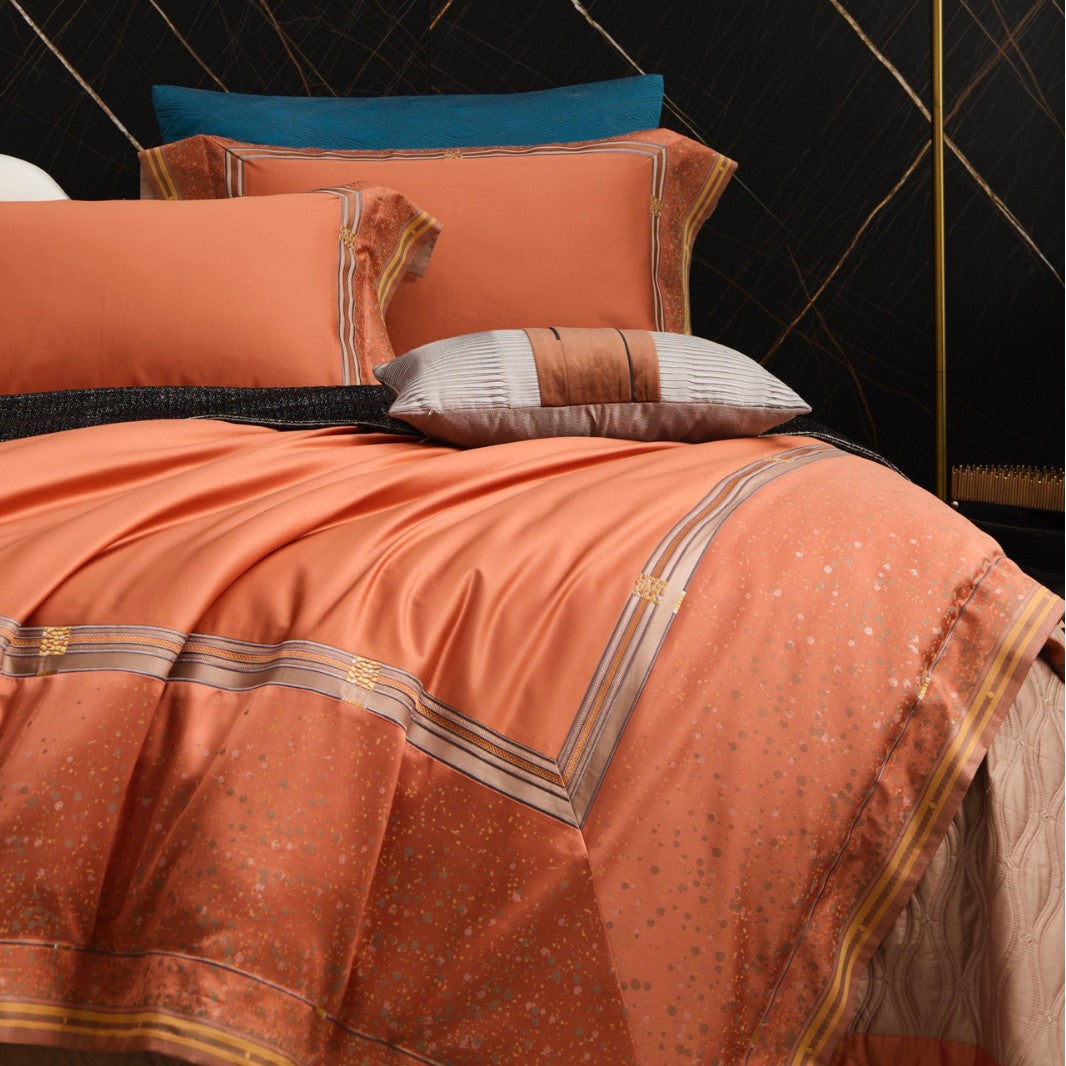 Premium Sateen Bedding Ensemble with Jacquard Stripe Border