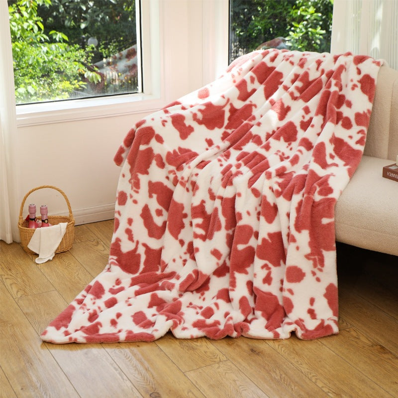 Plush Cow Print Throw Blanket