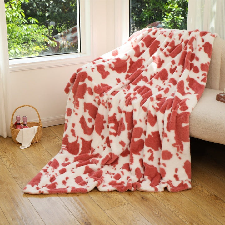 Plush Cow Print Throw Blanket