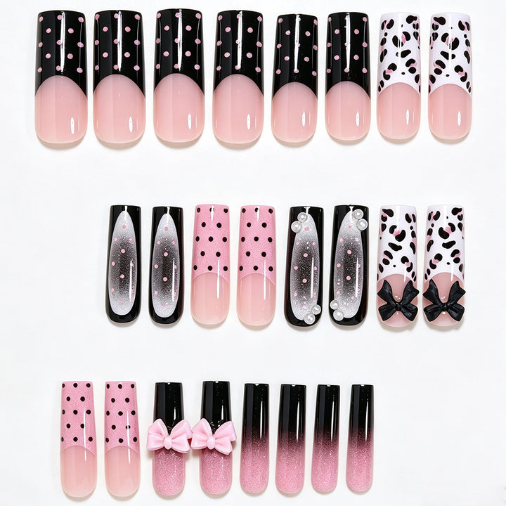 Decorative Press-On Nail Art Set with Polka Dots and Bows Stornfield