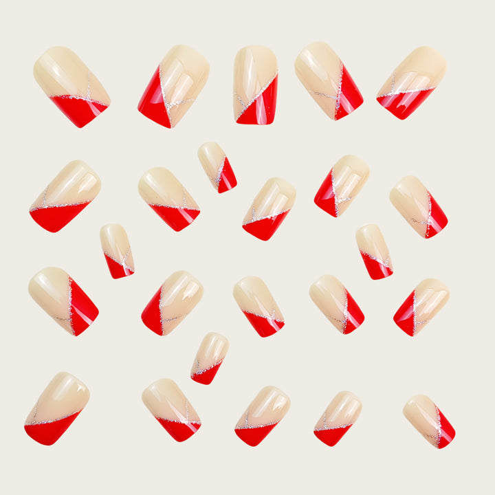 Elegant Artificial Nails with Glitter and Geometric Design Stornfield