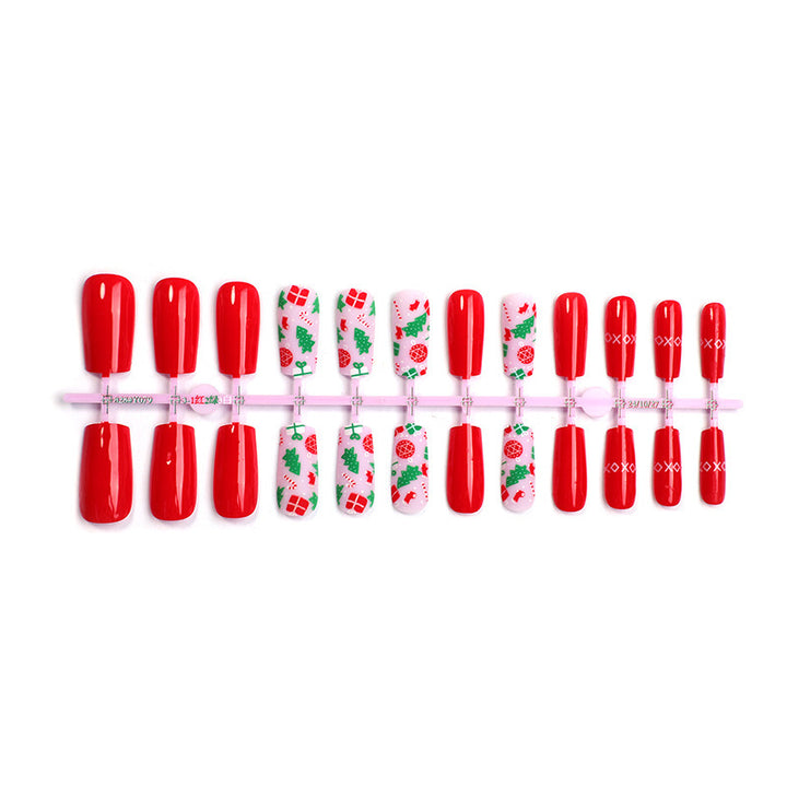 Artificial nail set with festive Christmas designs and glamorous glitter Stornfield